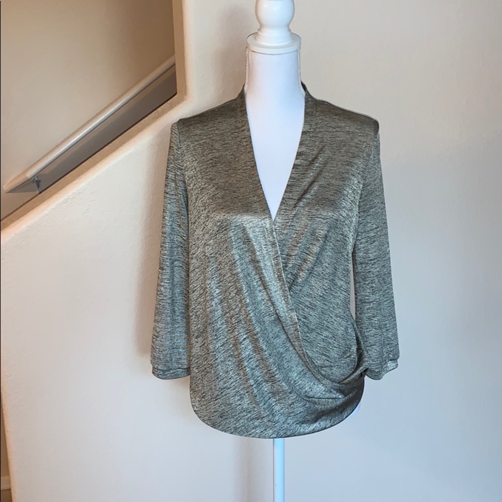 The LIMITED Shimmery draped V-Neck Women's Top - Olive Tinged Gold